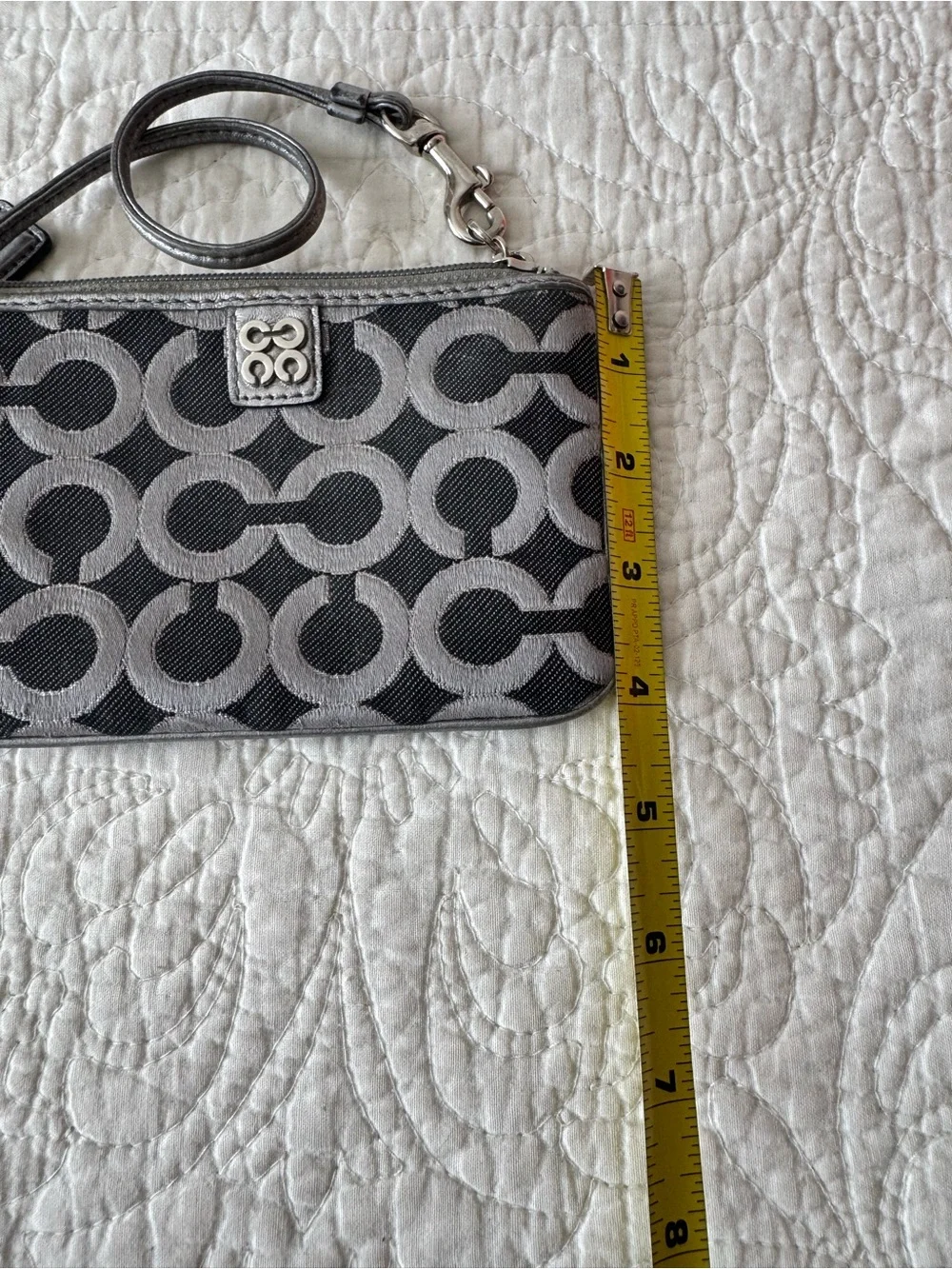 Coach Gray & Black Signature Wristlet Card Case
